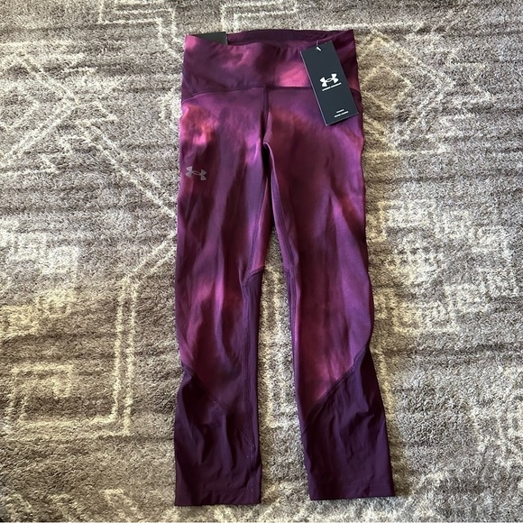 NWT Under Armour Fly Fast Crop Leggings Purple Ombré Mid Rise Compression - Picture 3 of 7